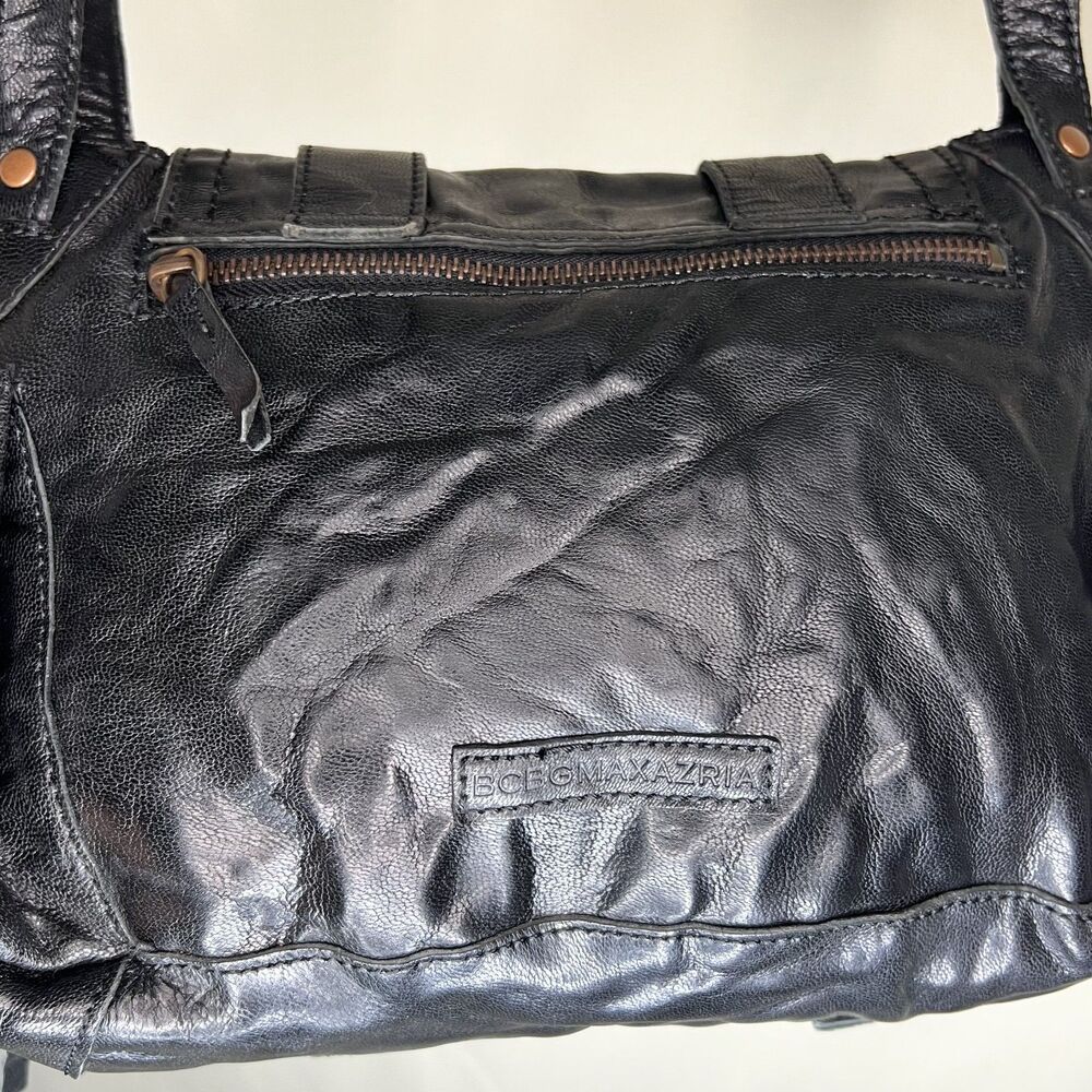 Vintage Y2K BCBG Max Azria Black Leather Shoulder Bag Multi Pocket Moto Boho Alt - Picture 7 of 7